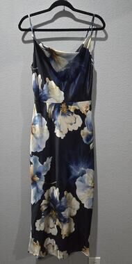 Yumi Slip Dress UK 12 US 8 Blue Floral Cowl Neck